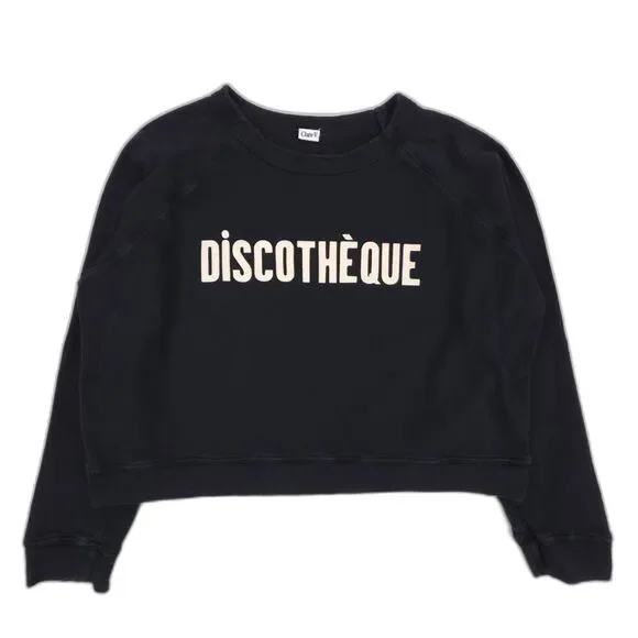 CLARE V. Discothèque Sweatshirt Crop Sweater Black Minimal French Girl Casual - Picture 8 of 9